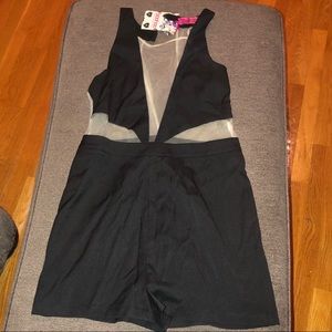 Boohoo black romper with mesh cutouts